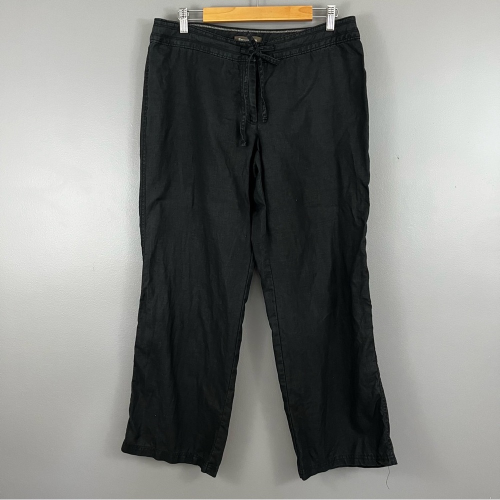 Tommy Bahama Size 12 Mid Rise 100% Linen Crop Pants Straight Leg Black